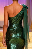 Sparkly Dark Green Sheath One Shoulder Pageant Dress With Slit