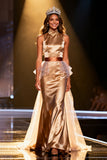 Champagne Mermaid Satin High Neck Maxi Pageant Dress