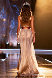 Champagne Mermaid Satin High Neck Maxi Pageant Dress