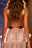 Champagne Mermaid Satin High Neck Maxi Pageant Dress