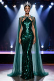 Sparkly Dark Green Mermaid Halter Pageant Dress with Overlay