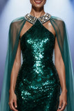 Sparkly Dark Green Mermaid Halter Pageant Dress with Overlay