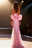 Sparkly Light Pink Strapless Bow Mermaid Pageant Dress With Slit