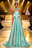 Mint Green Strapless A-Line Sequin Pageant Dress With Neck Sash