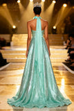 Mint Green Strapless A-Line Sequin Pageant Dress With Neck Sash