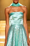 Mint Green Strapless A-Line Sequin Pageant Dress With Neck Sash