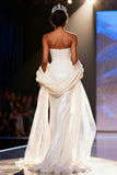 White Strapless Mermaid Sequin Maxi Pageant Dress With Drape