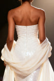 White Strapless Mermaid Sequin Maxi Pageant Dress With Drape