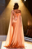 Orange One Shoulder Sequin Mermaid Pageant Dress With Slit