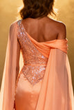 Orange One Shoulder Sequin Mermaid Pageant Dress With Slit