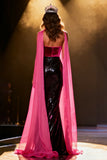 Mermaid Sweetheart Black and Pink Sequined Pageant Dress With Slit