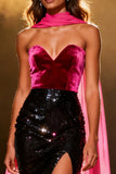 Mermaid Sweetheart Black and Pink Sequined Pageant Dress With Slit