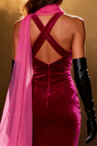 Fuchsia Velvet Mermaid Halter Pageant Dress With Slit