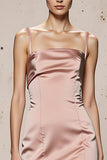 Light Pink Satin Mermaid Long Evening Dress With Slit