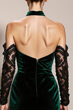 Dark Green Halter Velvet Mermaid Evening Dress (Without Sleeves)