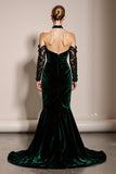 Dark Green Halter Velvet Mermaid Evening Dress (Without Sleeves)