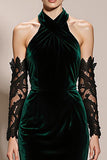 Dark Green Halter Velvet Mermaid Evening Dress (Without Sleeves)