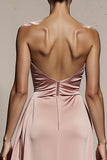 Strapless Light Pink Mermaid Maxi Gala Dress With Slit