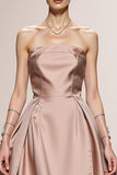 Strapless A-Line Light Pink Maxi Evening Dress