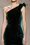 Mermaid One Shoulder Dark Green Velvet Evening Dress With Slit