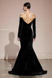 Off The Shoulder Velvet Black Mermaid Maxi Gala Dress with Long Sleeves