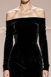 Off The Shoulder Velvet Black Mermaid Maxi Gala Dress with Long Sleeves