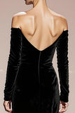 Off The Shoulder Velvet Black Mermaid Maxi Gala Dress with Long Sleeves