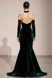 Velvet Halter Mermaid Dark Green Evening Dress