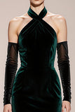 Velvet Halter Mermaid Dark Green Evening Dress