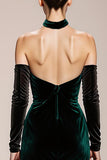 Velvet Halter Mermaid Dark Green Evening Dress