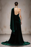 One Shoulder Velvet Dark Green Mermaid Evening Dress