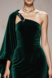 One Shoulder Velvet Dark Green Mermaid Evening Dress