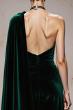 One Shoulder Velvet Dark Green Mermaid Evening Dress