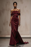 Burgundy Off The Shoulder Mermaid Evening Dress
