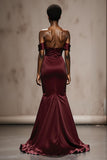 Burgundy Off The Shoulder Mermaid Evening Dress