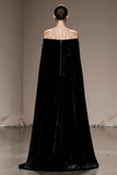 Black Off The Shoulder Velvet Evening Dress with Cloak