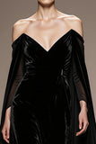 Black Off The Shoulder Velvet Evening Dress with Cloak