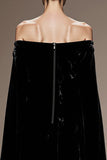 Black Off The Shoulder Velvet Evening Dress with Cloak