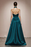 Halter A-Line Dark Green Evening Dress