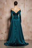 Off The Shoulder A-Line Dark Green Maxi Evening Dress