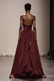 Strapless Burgundy A-Line Maxi Evening Dress
