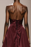 Strapless Burgundy A-Line Maxi Evening Dress