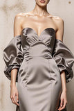 Silver Off The Shoulder Satin Maxi Evening Dress