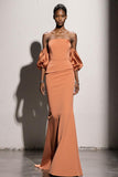 Orange Mermaid Strapless Maxi Evening Dress