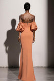 Orange Mermaid Strapless Maxi Evening Dress