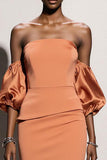 Orange Mermaid Strapless Maxi Evening Dress