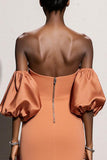 Orange Mermaid Strapless Maxi Evening Dress