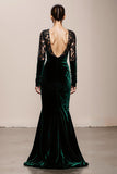 Mermaid Velvet Deep V-Neck Dark Green Evening Dress