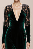 Mermaid Velvet Deep V-Neck Dark Green Evening Dress