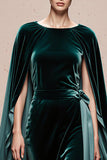 Velvet Dark Green Maxi Evening Dress with Cloak